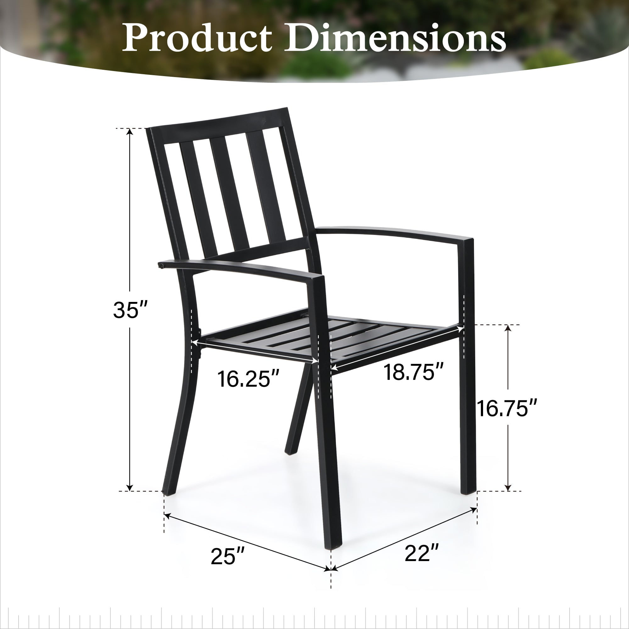 Sophia & William Metal Outdoor Patio Dining Chair Stackable Chairs Set of 2 in Black