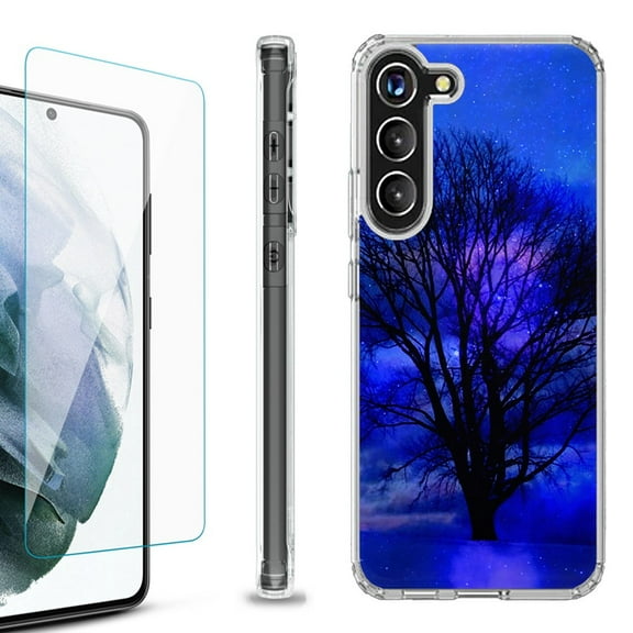OneToughShield ® for Samsung Galaxy S23  S23 Plus 5G Shockproof Bumper Phone Case, with Tempered Glass Screen Protector - Night Tree