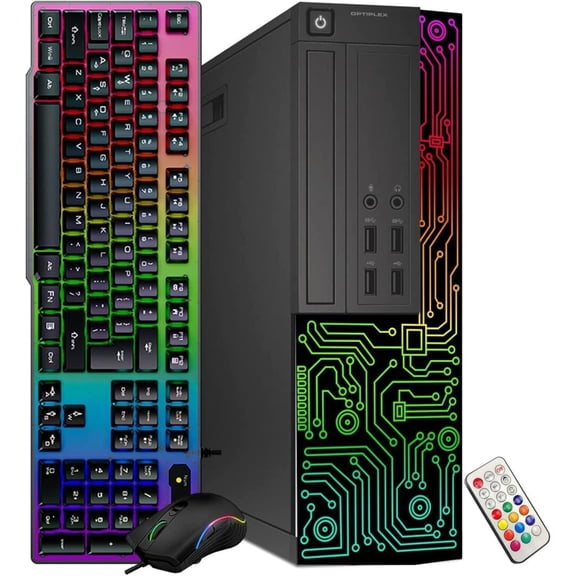 Restored Dell RGB Gaming Desktop PC, Core i5, Radeon RX 550 4G, 16G RAM, 512G SSD, HDMI, 24 Inch Monitor, RGB Keyboard Mouse Headset, WiFi, Windows 11 Pro