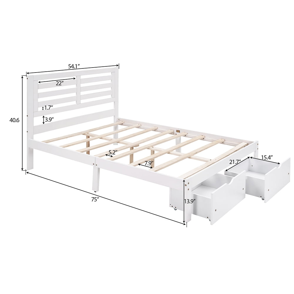 Wooden Full Size Platform Bed Frame with Drawer, Modern Platform Bed with Headboard
