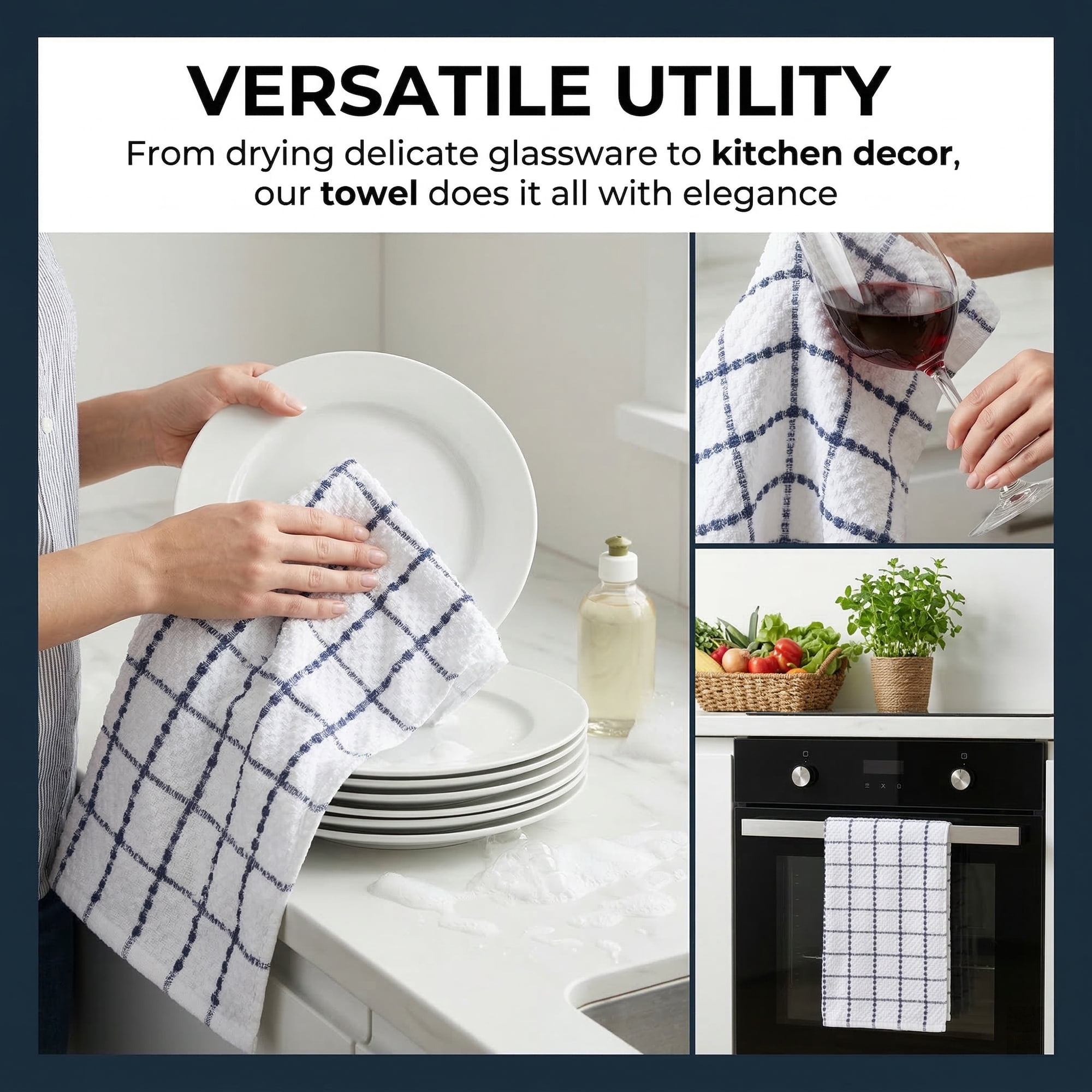 Unique Bargains 4 Pack Kitchen Towels Plaid 100% Cotton Quick Dry Blue/Green 25" x 15"