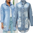 thumbnail image 2 of Women's Wash Cropped Denim Jacket Button Down Long Sleeve Distressed Casual Outerwear Coat for Daily Street Style, 2 of 8