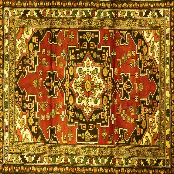 Ahgly Company Machine Washable Indoor Square Medallion Yellow Traditional Area Rugs, 3' Square