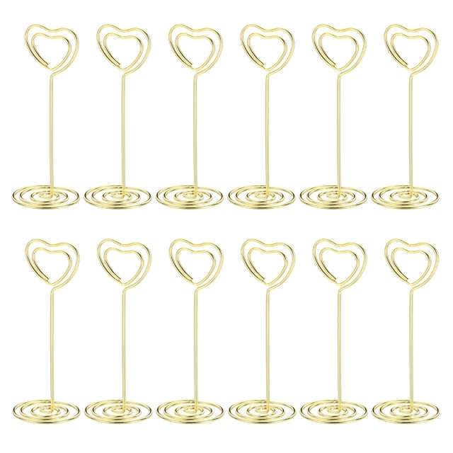 Unique Bargains 12 Pcs Support de Carte Mémo avec Fermoir en Forme de Cœur, Ton Doré