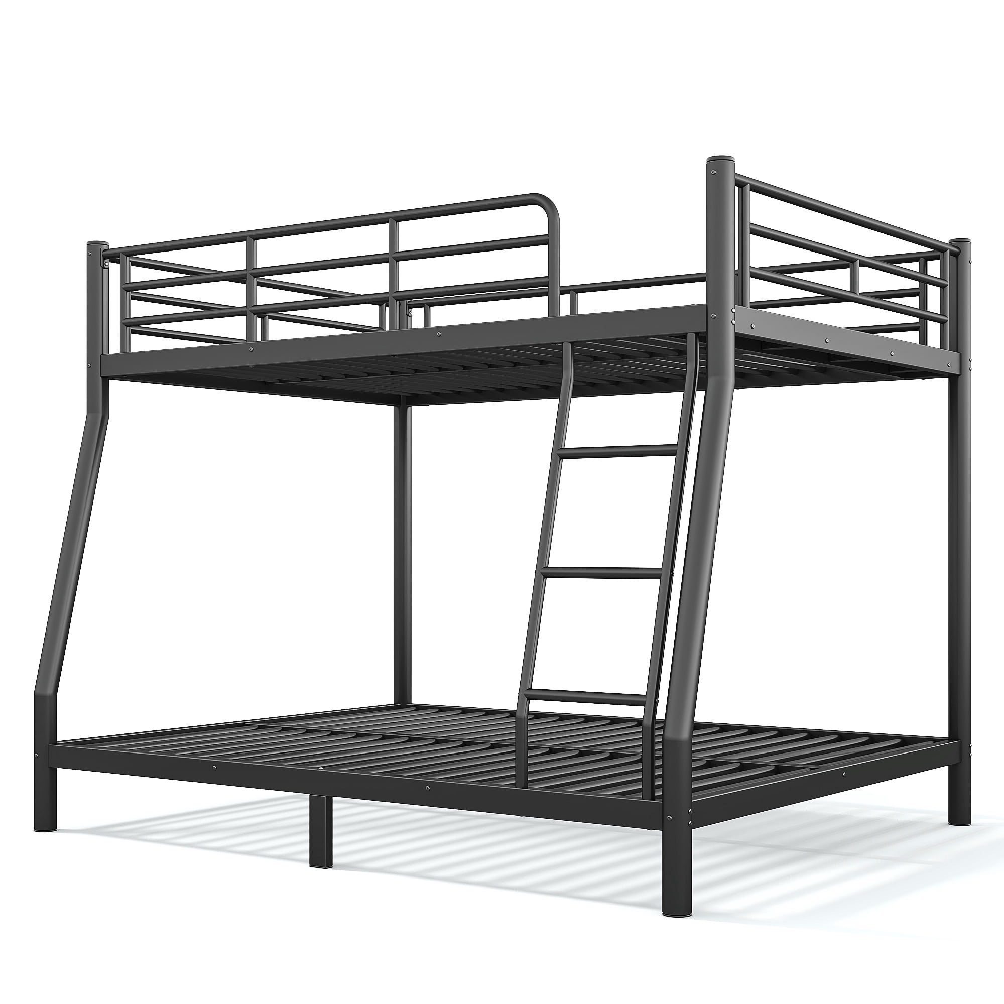 GARITIN Full XL Over Queen Size Metal Bunk Bed 82.4 Inch, Bunk Bed Frame with Ladder and Guardrails for Teens Adults, Black