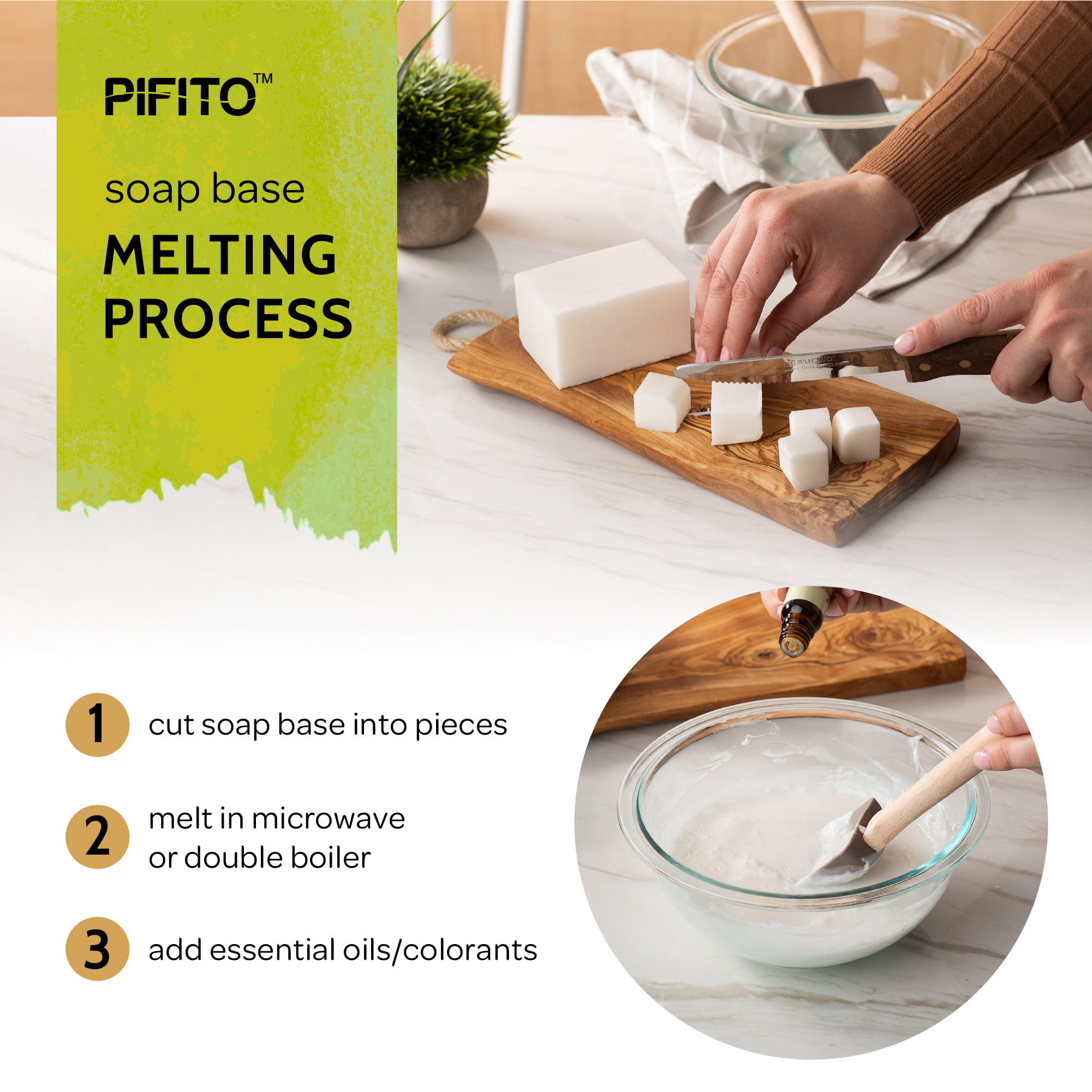 2 lb │ Premium 100% Natural Glycerin Soap Base │ Luxurious Soap Making Supplies Pifito Castile Melt and Pour Soap Base 