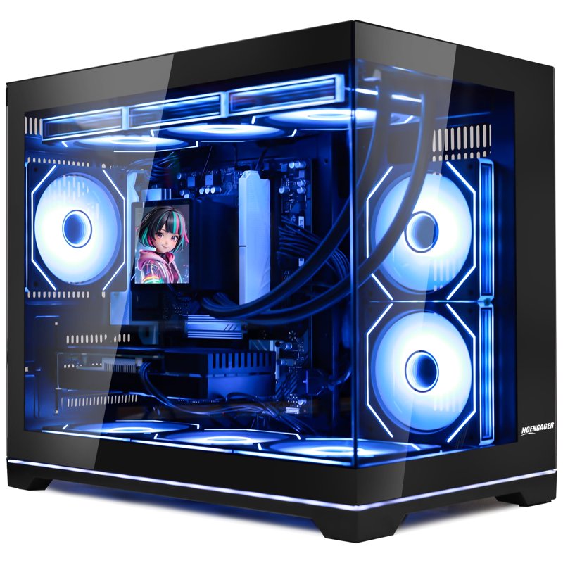 Hoengager Macarons Gaming PC- AMD Ryzen 7 9700X, RTX 5070 12G, 32GB DDR5, 2TB SSD, 850W Gold, RGB FUSION 2.0, RGB Liquid Cooler, Windows 11 - Black
