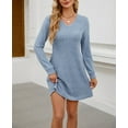 thumbnail image 2 of Elegant Ribbed V-Neck Knit Mini Dress | Soft Durable Fabric, Flattering Silhouette, Timeless Style for Brunch/Date/Evening | Breathable All-Season & Versatile, 2 of 28