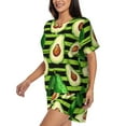 thumbnail image 2 of Bixox Women's Avocado Green Striped Printed Pajama Set 2 Piece Lounge Set Top and Shorts Soft Pajamas, Shorts with Pockets, 2 of 7