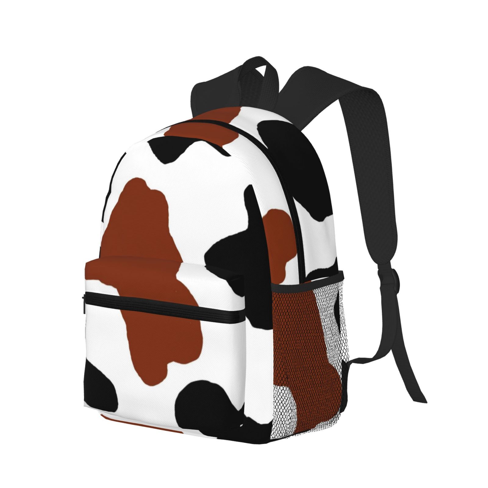 Vsdgher Brown Black Cow Print Unisex Large Capacity Bookbag Schoolbag Casual Daypack for High School/College/Teens/Travel/Work