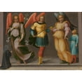 thumbnail image 2 of Master of Serumido 18x14 Black Ornate Wood Framed Double Matted Museum Art Print Titled - Archangels Gabriel, Michael, and Raphael with Tobias and a Female&nbsp;Donor (ca.&nbsp;1520-25), 2 of 5