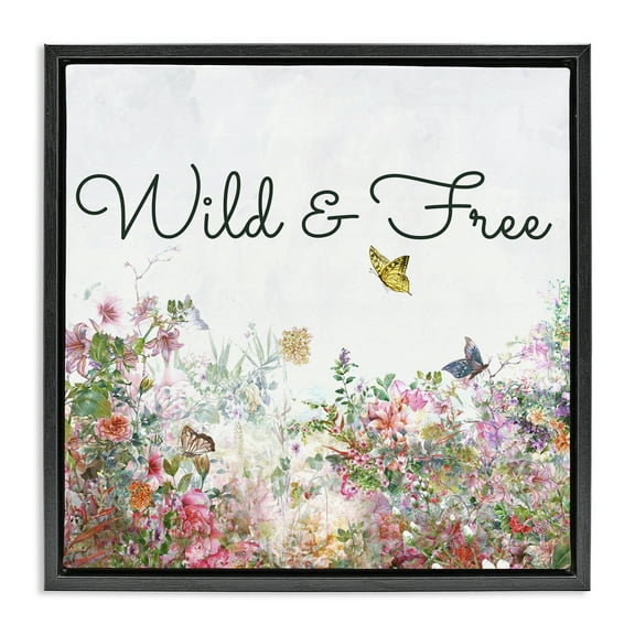 Stupell Industries Wild & Free Butterflies Landscape & Nature Painting Black Floater Framed Canvas Art Print Wall Art, 18 x 18