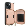thumbnail image 5 of ELEHOLD for iPhone 14 Plus 6.7" Crossbody Leather Case,Card Slots Zipper Wallet Kickstand Premium Leather Full Body Protection with Metal Shoulder Strap Wallet Case,Pink, 5 of 8