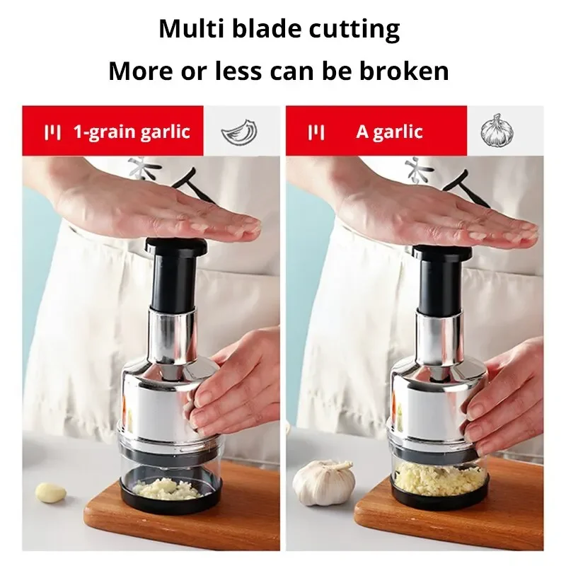 Manual Garlic Press Chopper Stainless Steel Blade Food Cutter for Garlic Onion Vegetable Kitchen Cooking