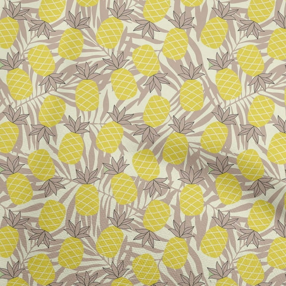 oneOone Polyester Spandex Brown Fabric Tropical Pineapple With Leaf Dress Material Fabric Print Fabric By The Yard 56 Inch Wide