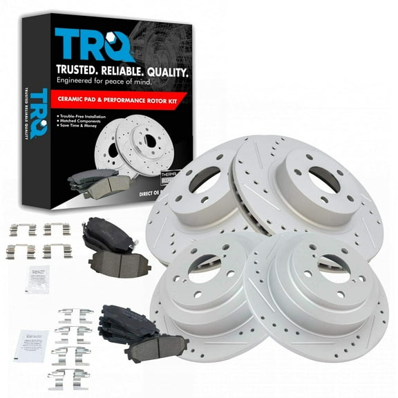 TRQ Front and Rear Performance Brake Pad & Rotor Kit Brake Pads Brake Rotors Set Ceramic Premium G-Coated Fits Select 2005-2006 Saab 9-2X 2004-2007 Subaru Impreza