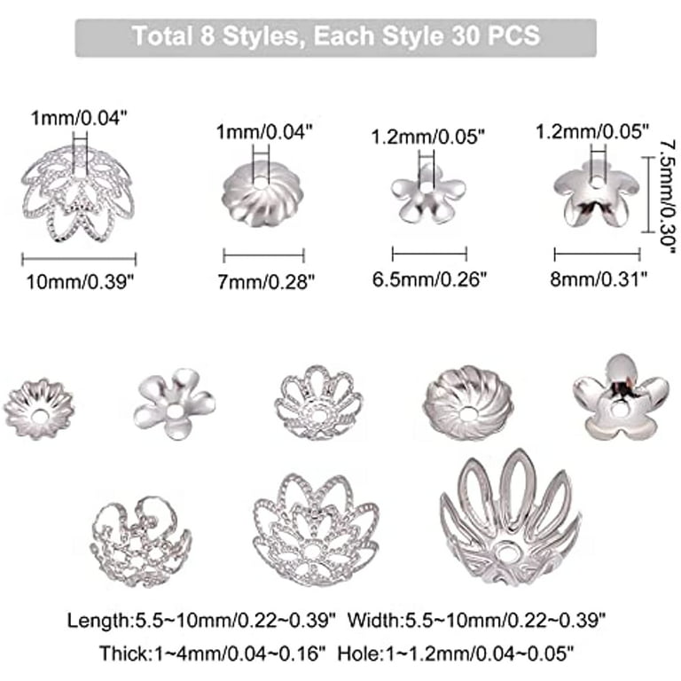 240pcs 8 Styles Stainless Steel Flower Bead Cap Bails End Charm Caps for  Jewelry DIY