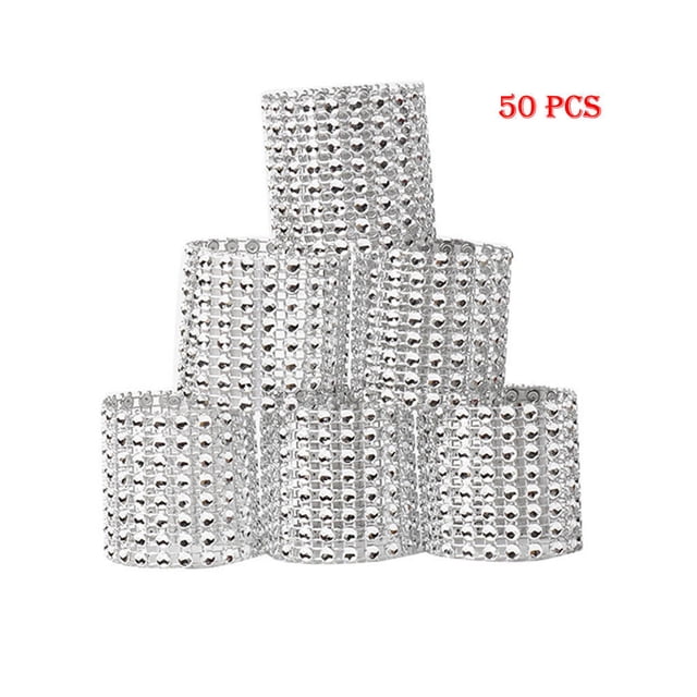 Dvkptbk Napkin Ring 50pc Bling Diamond Rhinestone Mesh Wrap Napkin Wedding Decor Gold Home Decor on Clearance