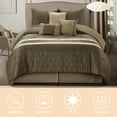 thumbnail image 2 of Lanco Taupe Comforter Set King Size , Geometric Bedding Set , Jacquard with Matching Solid Piecework, 2 of 7