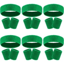 18 Pcs Sweatbands Headband Wristband Set Colorful Striped Terry Cloth Sports Athletic Gym 80s Sweat Headbands Wrist Bands (Dark Green)