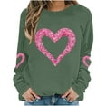 thumbnail image 4 of GuzomFashion Valentine's Day Womens Oversized Crew Neck Sweatshirt - Cute Glitter Heart Print Long Sleeve Comfy Polyester Casual Army Green Pullover,Size 3XL, 4 of 5