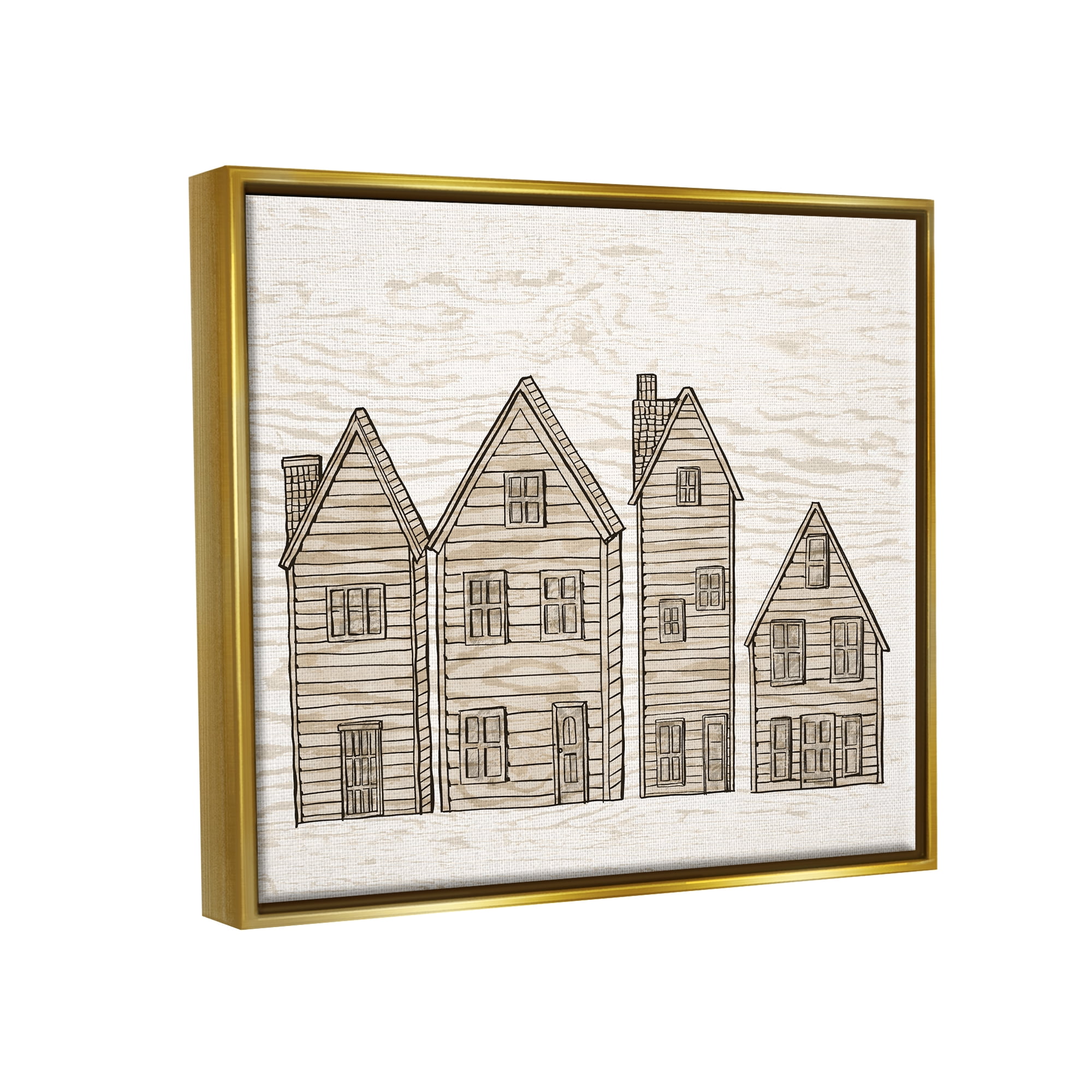 Stupell Industries Varied Neighborhood Houses Art for Kids Painting Gold Floater Framed Art Print Wall Art, 31 x 25