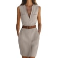 thumbnail image 3 of Afuyipoi Womens Sleeveless V-Neck Wrap Midi Dress With Belt And Pockets, Wrinkle-Resistant Breathable Business Casual Workwear Dress, Soft Flattering Office Summer Dress For Women Khaki Size L, 3 of 8