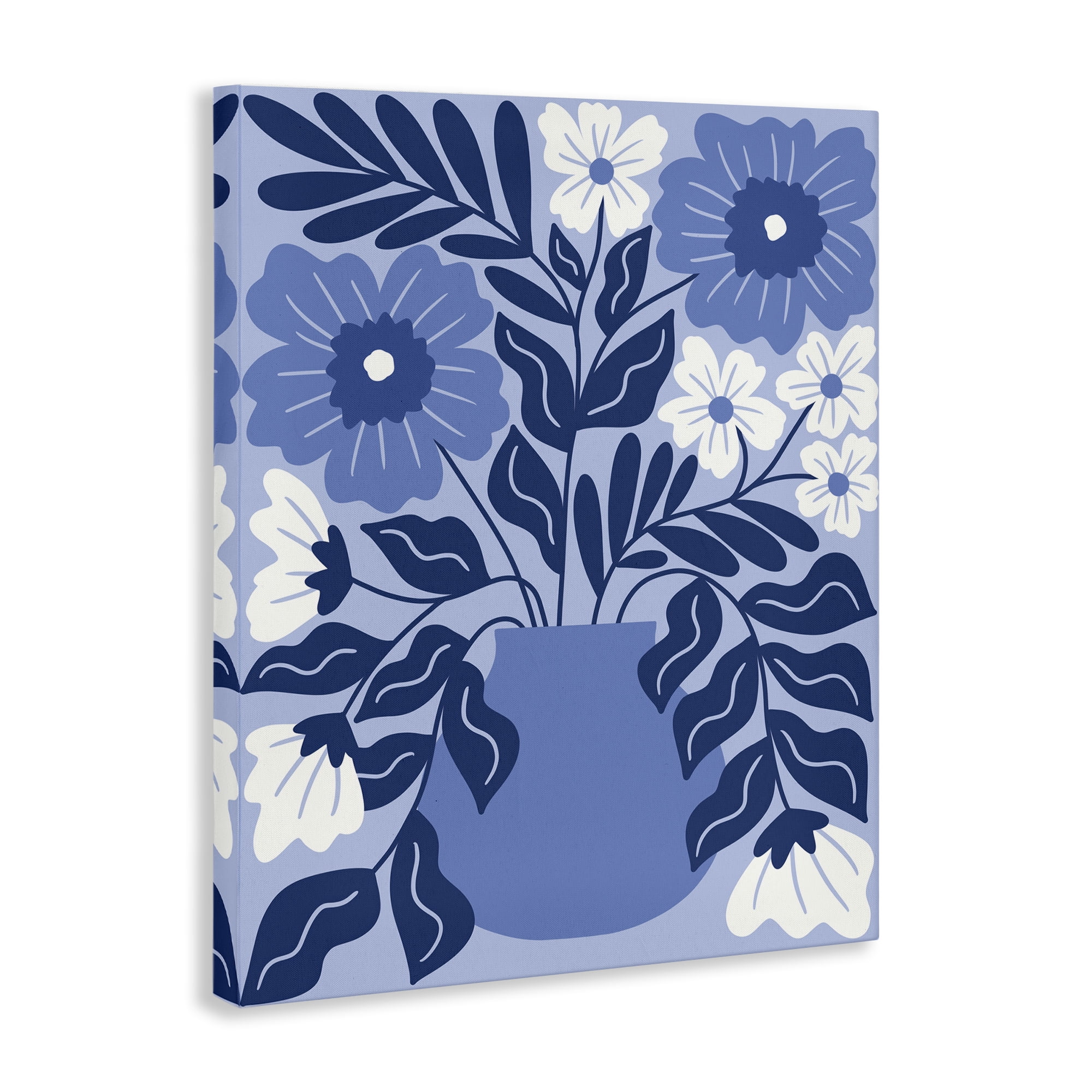 Stupell Industries Funky Blue Florals Plants & Flowers Painting Wrapped Canvas Art Print Wall Art, 36 x 48
