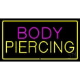 thumbnail image 1 of Body Piercing Rectangle Yellow LED Neon Sign 20" Tall x 37" Wide - inches Black Square Cut Acrylic Backing, with Dimmer - Premium built indoor Sign for Storefront, Store interior, Studio., 1 of 7