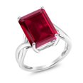 thumbnail image 3 of Gem Stone King 10K White Gold Red Created Ruby Engagement Ring for Women | 8.00 Cttw | Emerald Cut 14X10MM | Gemstone July Birthstone | Size 9, 3 of 6