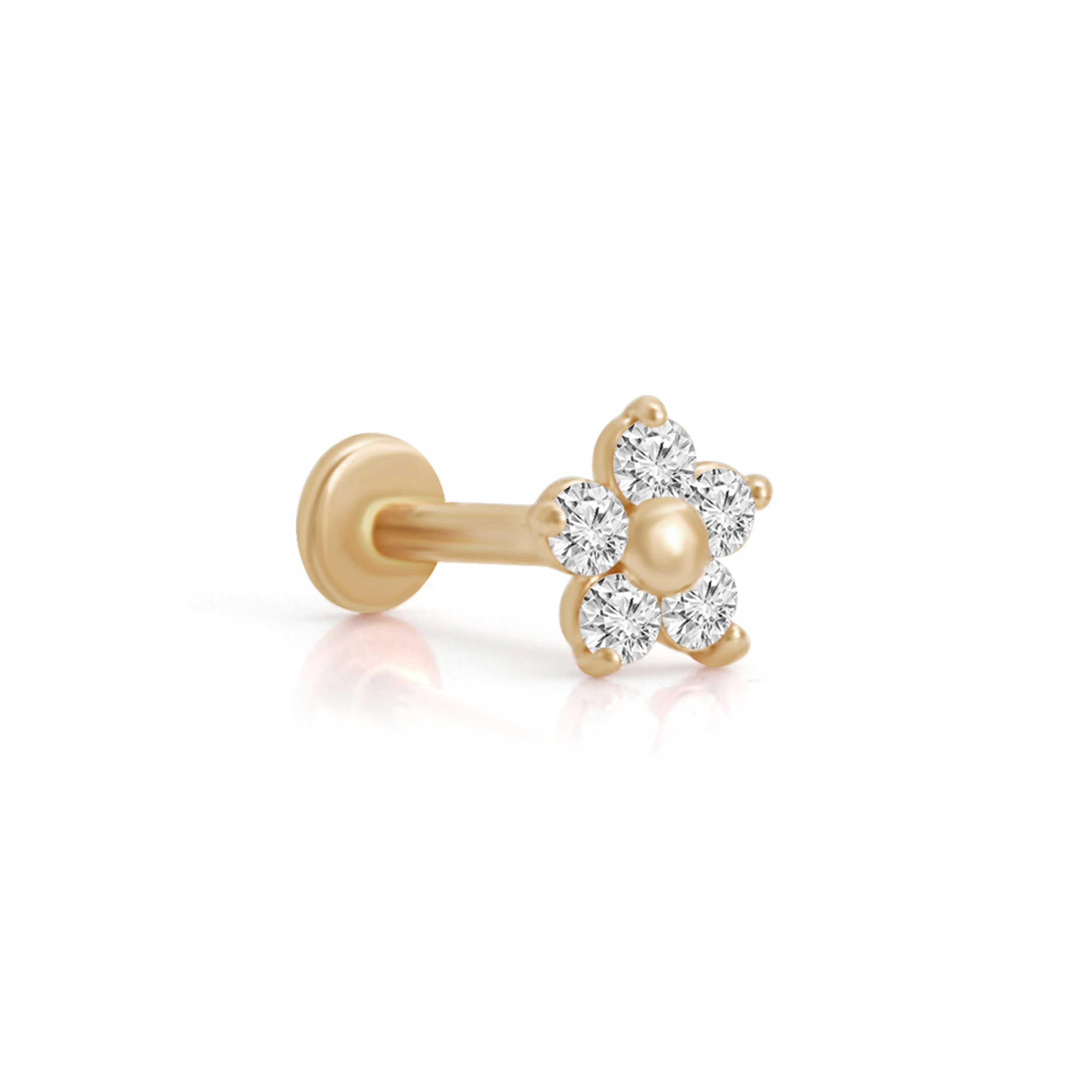 Push-Back 0.08cttw, Premium, SI2-I1 Diamond Wish 10k Gold Round SINGLE Diamond Stud Earring 4-Prong Basket