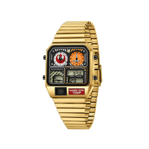 HUMPBUCK DIGITEMP 2301 Reloj Multifuncional; Doble horario, Alarma, Luz led, Color Oro