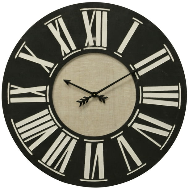 Roman Numerals Wood Clock Black and Beige