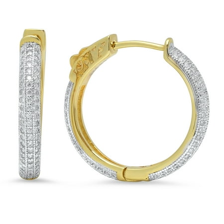 Pori Jewelers 18kt Gold Plated Sterling Silver CZ Hoop Earrings