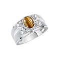 thumbnail image 3 of RYLOS Men's Rings 14K White Gold Rings Classic Designer Style 8X6MM Oval Gemstone &  Diamond Ring Tiger Eye November Birthstone Rings For Men Size 12, 3 of 7