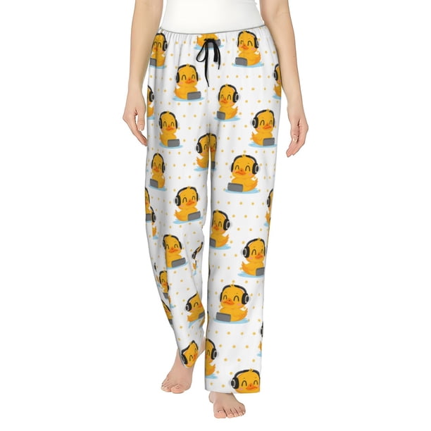Balery Cute Duck With Headphone Pantalones de pijama para mujer, pijamas ultraligeros, pantalones de estar por casa-Small