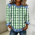 thumbnail image 1 of TaTaai Womens St Patrick Day Shirt 2025 Spring Long Sleeve Patchwork Round Neck Casual Blouse Solid Color Soft Comfy Top for Holiday Party Daily Wear Gift, 1 of 5