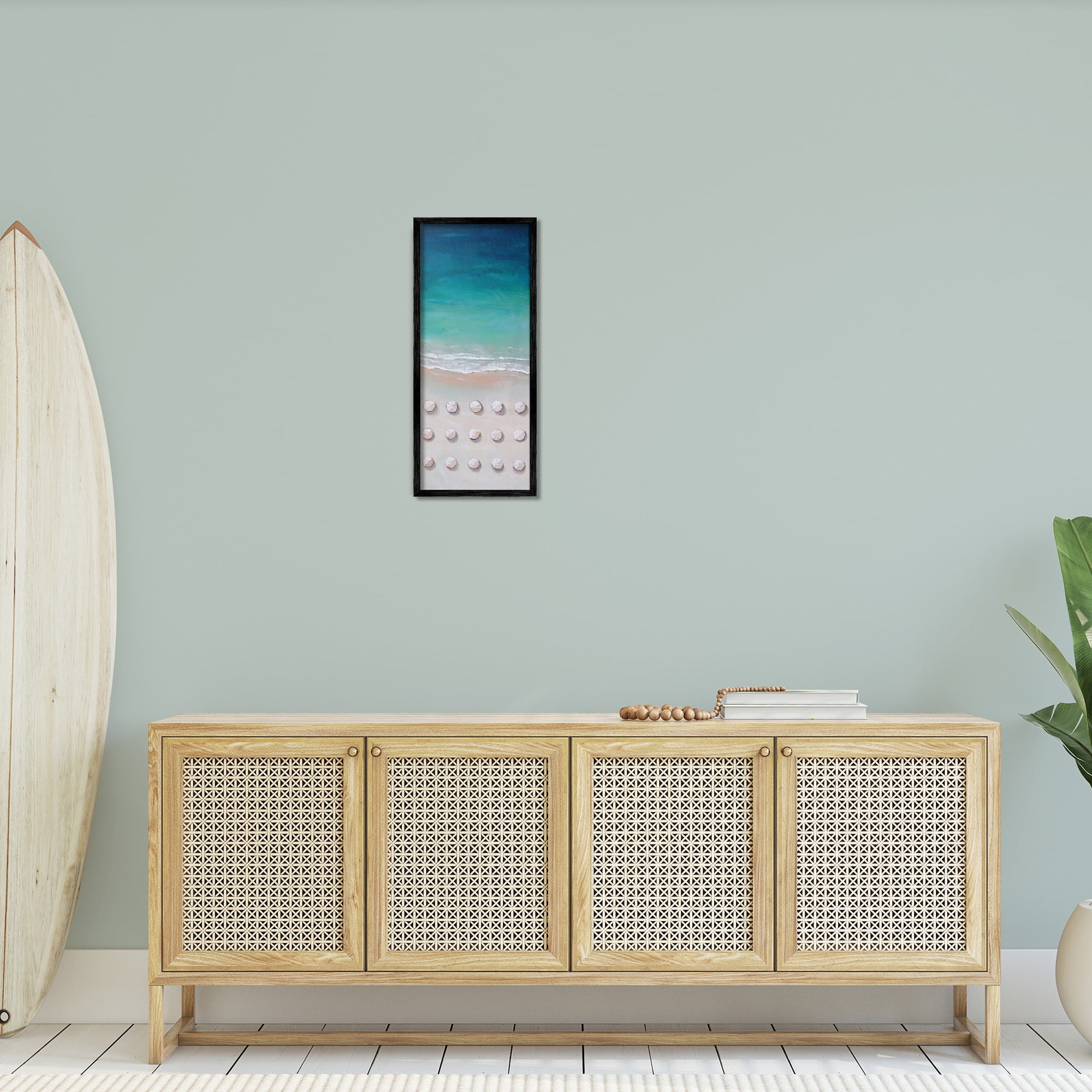 Stupell Industries Umbrella Beach Coast Deep Blue Waters Aerial Painting, 10 x 24, Design by Lauren Jane