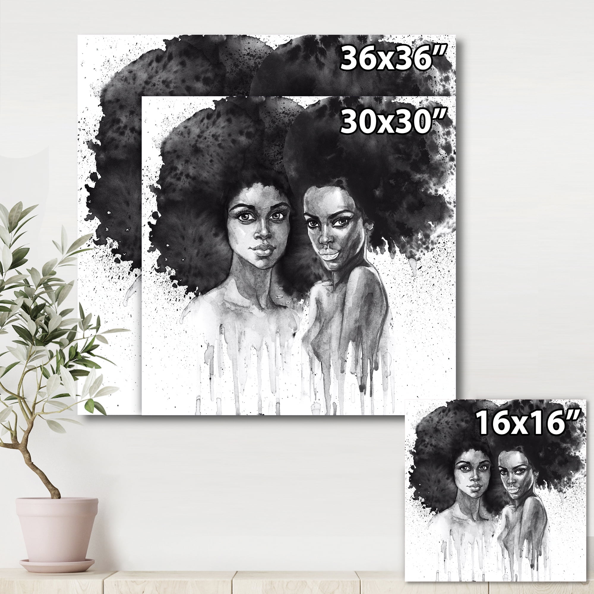 Portrait of Afro American Woman XI 16 in x 16 in Painting Canvas Art Print, by Designart