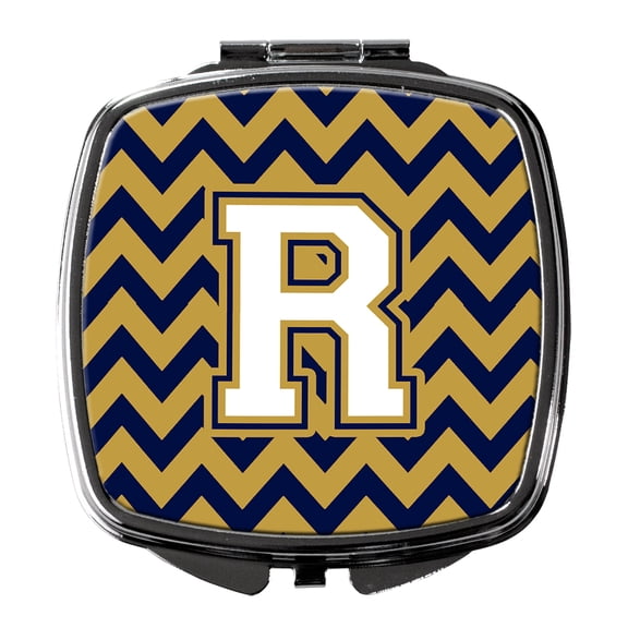 Letter R Chevron Navy Blue and Gold Compact Mirror CJ1057-RSCM