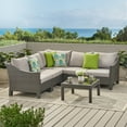 thumbnail image 2 of Noble House Estelle Outdoor 6 Piece Wicker V Shaped Sectional Sofa Set with Cushions, Grey, Silver, 2 of 8