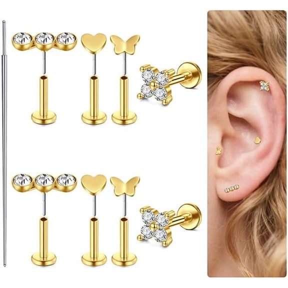 20g 16g Tragus Piercing Jewelry Helix Earrings Threadless Flat Back Earrings for Women Forward Helix Cartilage Earring Tragus Jewelry Medusa Labret Lip Piercing Jewelry Lip Studs 16 Gauge 8mm[g466]