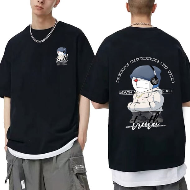 Camisetas de algodón con estampado de gato de dibujos animados para hombre, Tops de manga corta, camisetas informales de gran tamaño, camiseta Y2K con cuello redondo, Verano
