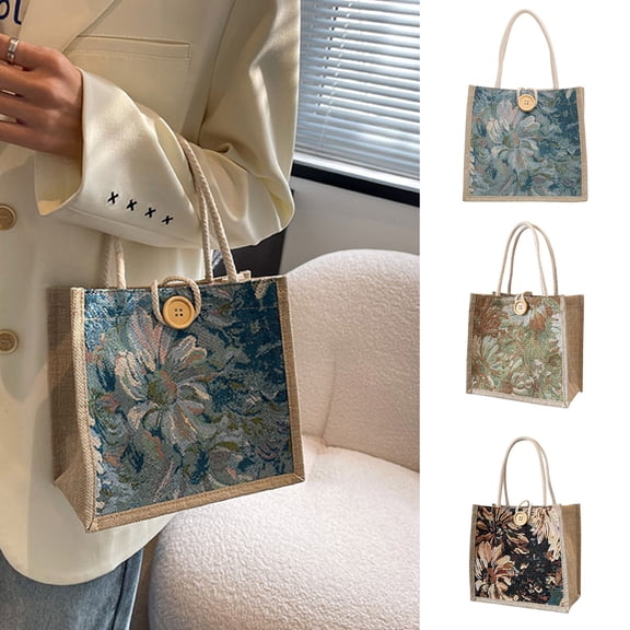 Willtoo Small Tote Bags for women, Multi-Color Canvas Handbags with Button Closure, Art Painting Purses Personalized Bento Bags Grocery Shopping Bags