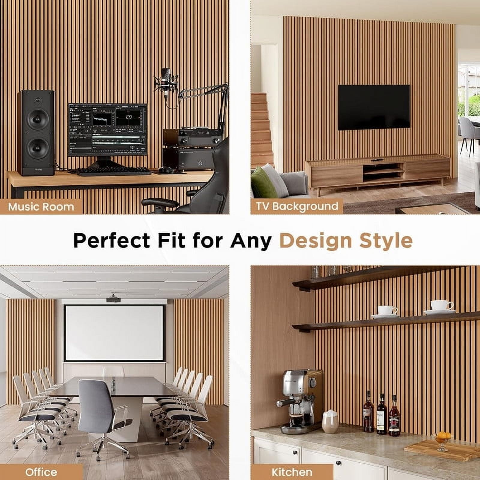 Easy4Home 4Pcs Wood Soundproof Wall Panels 94.5" x 12.6" Wood Slat Acoustic Panels, Light Brown
