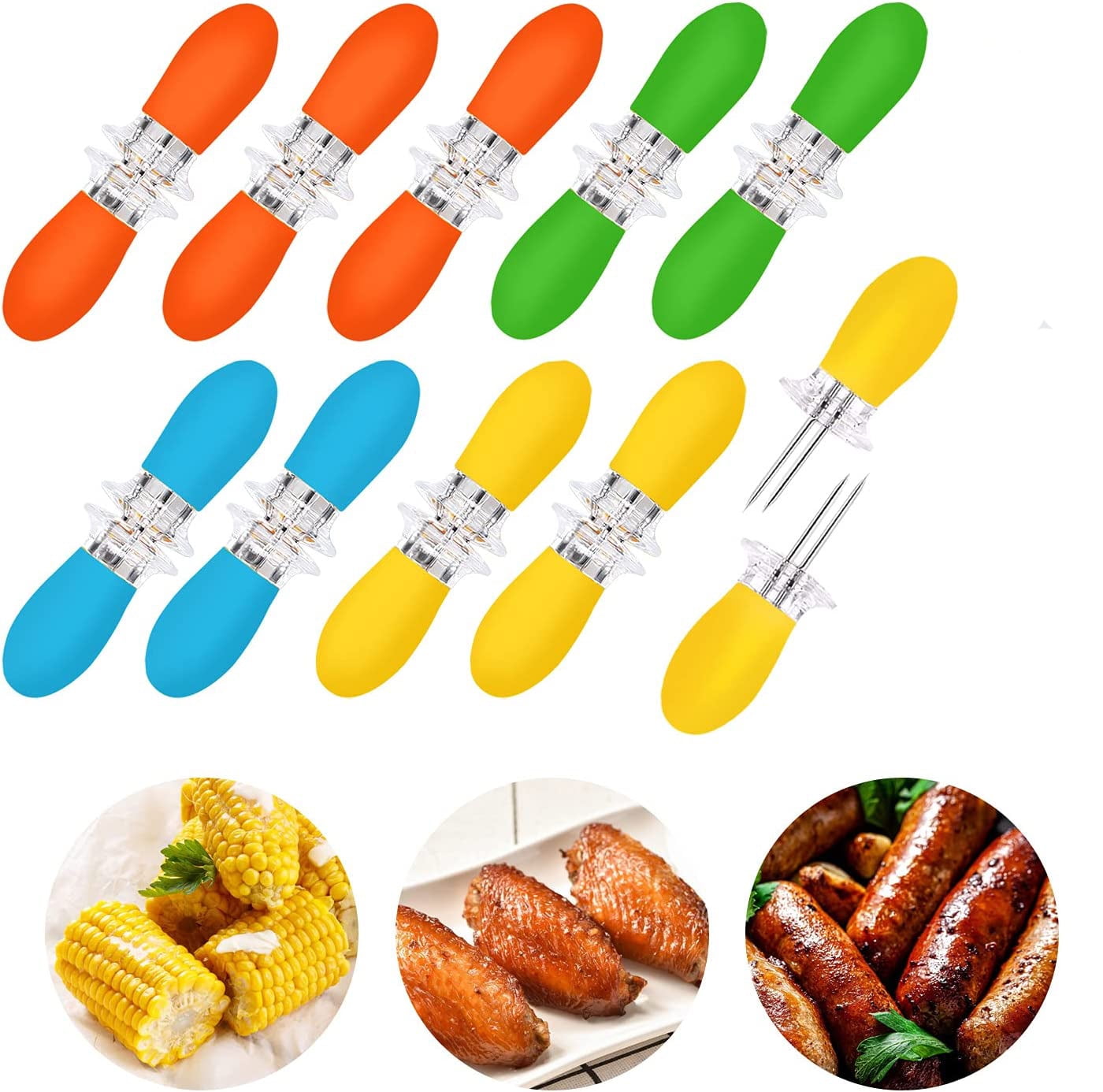 Corn Holders, Corn Cob Skewers Stainless Steel Corn On The Cob Skewers with Silicone Handle for