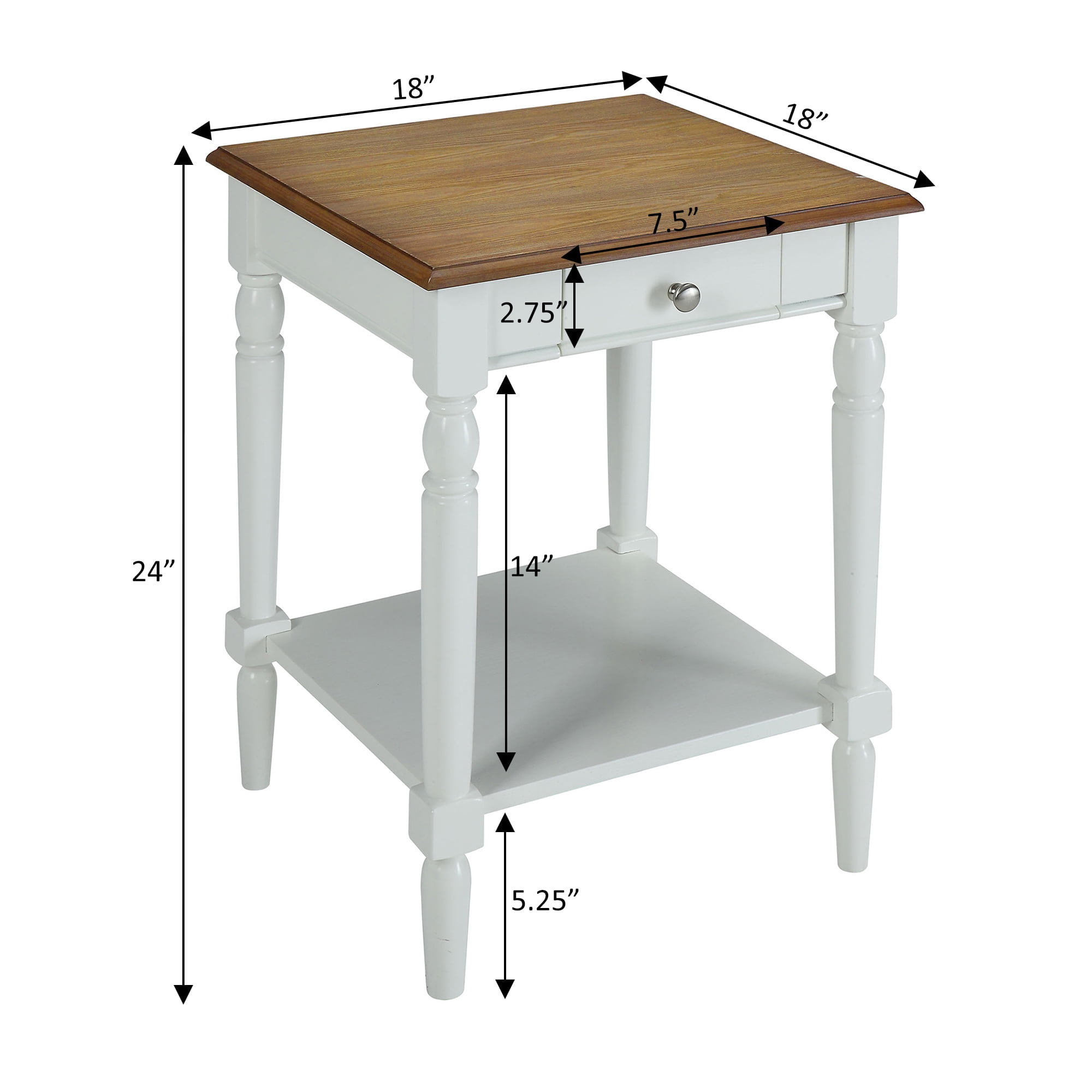 Convenience Concepts French Country One Drawer End Table with Shelf , Driftwood/White