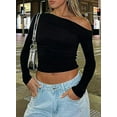 thumbnail image 5 of Scacto Women's Long Sleeve Off The Shoulder Tops Going Out Crop Tops Casual Y2K Slim Fit T-Shirts, 5 of 6