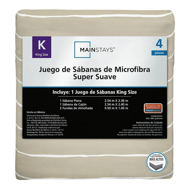 Juego De Sábanas Mainstays King Size Rayas Beige Blanco
