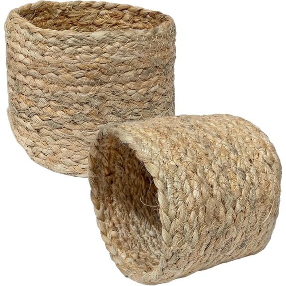 Round Jute Cotton Rope Woven Plant Baskets – Pack of 2 Floor Indoor Planters, Flower Pot Storage Baskets & Rustic Home Décor Containers